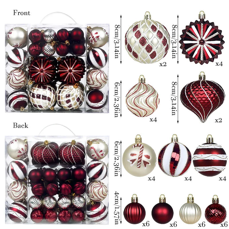 Bola de Natal 48 Peças de Enfeites de Bolas de Natal Criativos Vermelho Estilo Retrô
