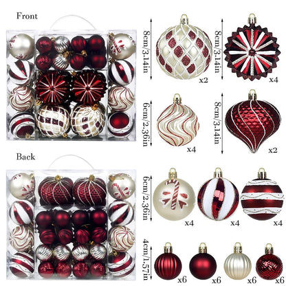 Bola de Natal 48 Peças de Enfeites de Bolas de Natal Criativos Vermelho Estilo Retrô