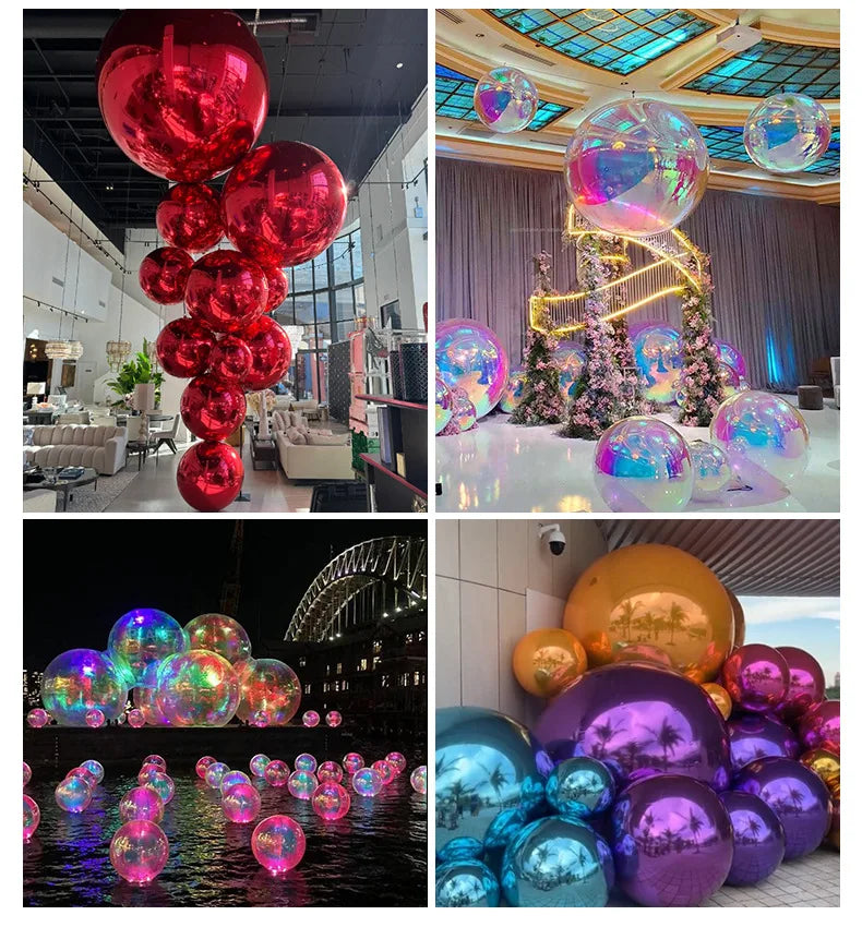Bola de espelhos para shopping Bola de espelhos inflável, balão gigante espelhado prateado