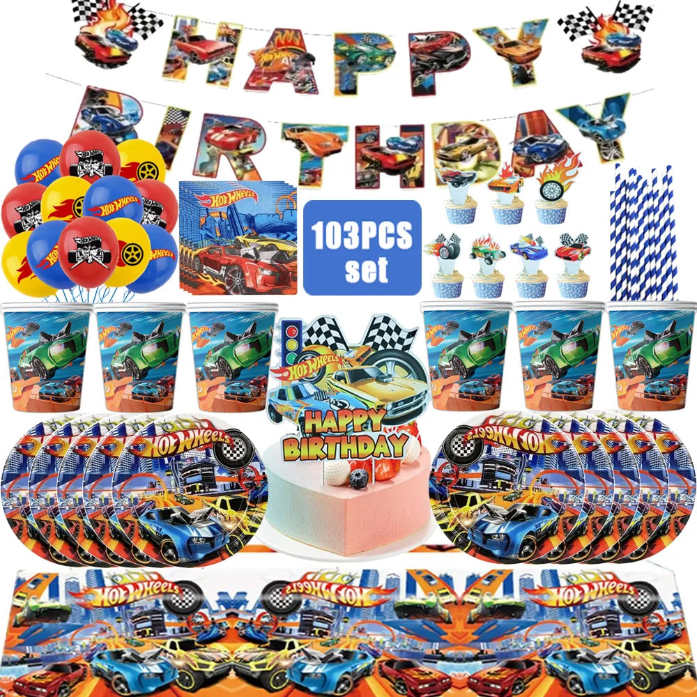 Kit Festa Hot Wheels Conjunto de decoração para festa de aniversário com toalha de mesa