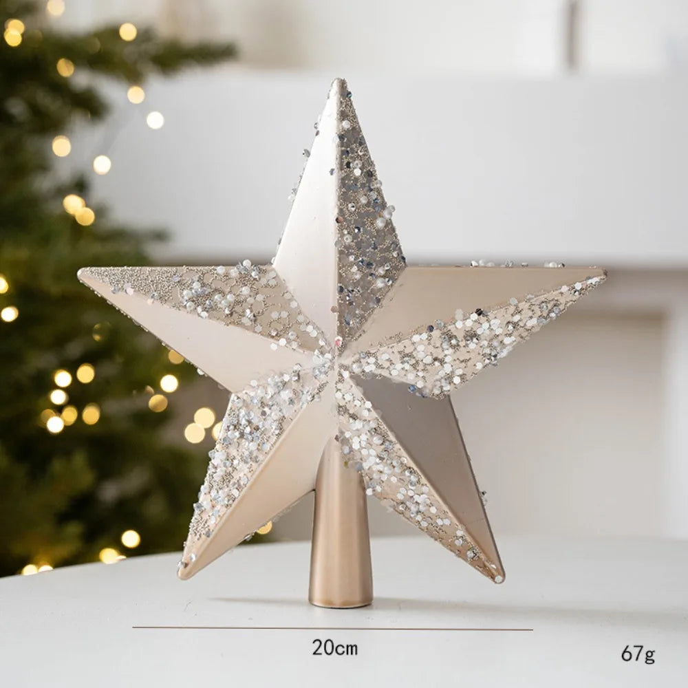 Ponteira Estrela de Natal Enfeite de árvore estrelada com glitter de 20CM*60g - champanhe