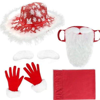 Kit Fantasia Papai Noel Adulto Com Avental E Óculos - 7 Peças, Avental Papai Noel Natalino Com Barba Gorro