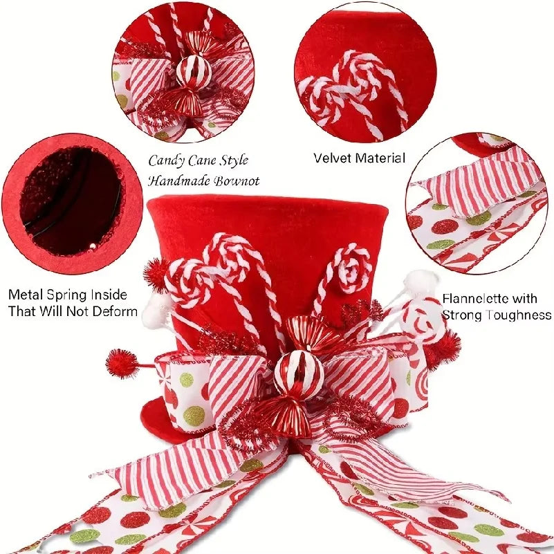 Topo Ponteira Árvore de Natal Chapéu Dobrável Chapéu de Árvore de Natal de Bengala Doce, Chapéu de Topo