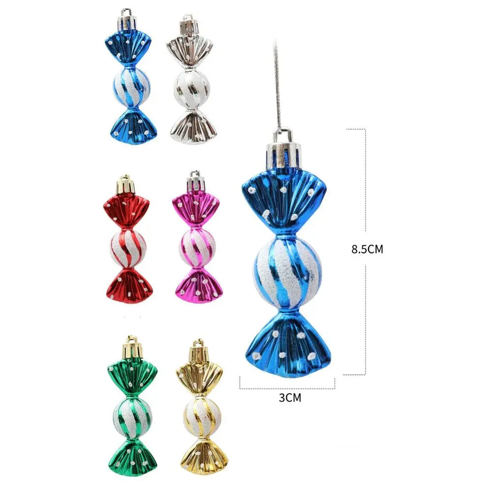 Bola de Natal e formato bala 6 peças leves doces cana decoração árvore natal ornamentos