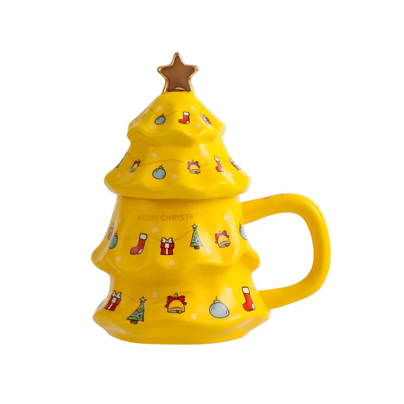 Canecas de Cerâmica em Formato de Árvore Natal Tampa e Detalhes Coloridos Capacidade/*401ml*500ml