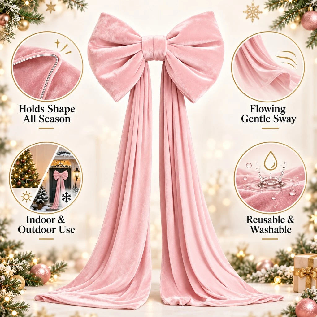 Laço Vermelho Gigante para Shopping, Laço de Natal Gigante de Veludo para Topo de Árvore Rosa e Branco