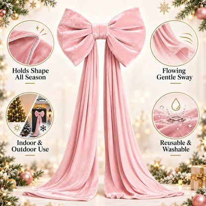 Laço Vermelho Gigante para Shopping, Laço de Natal Gigante de Veludo para Topo de Árvore Rosa e Branco