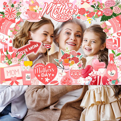 Plaquinha Dia das Mães Adereços para cabine de fotos do Dia das Mães com tema floral rosa