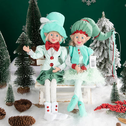 Elfo Decorativo para Shopping, Elfo Estatueta Pelúcia Artesanal Natal Vermelho, Verde, Rosa e Vinho