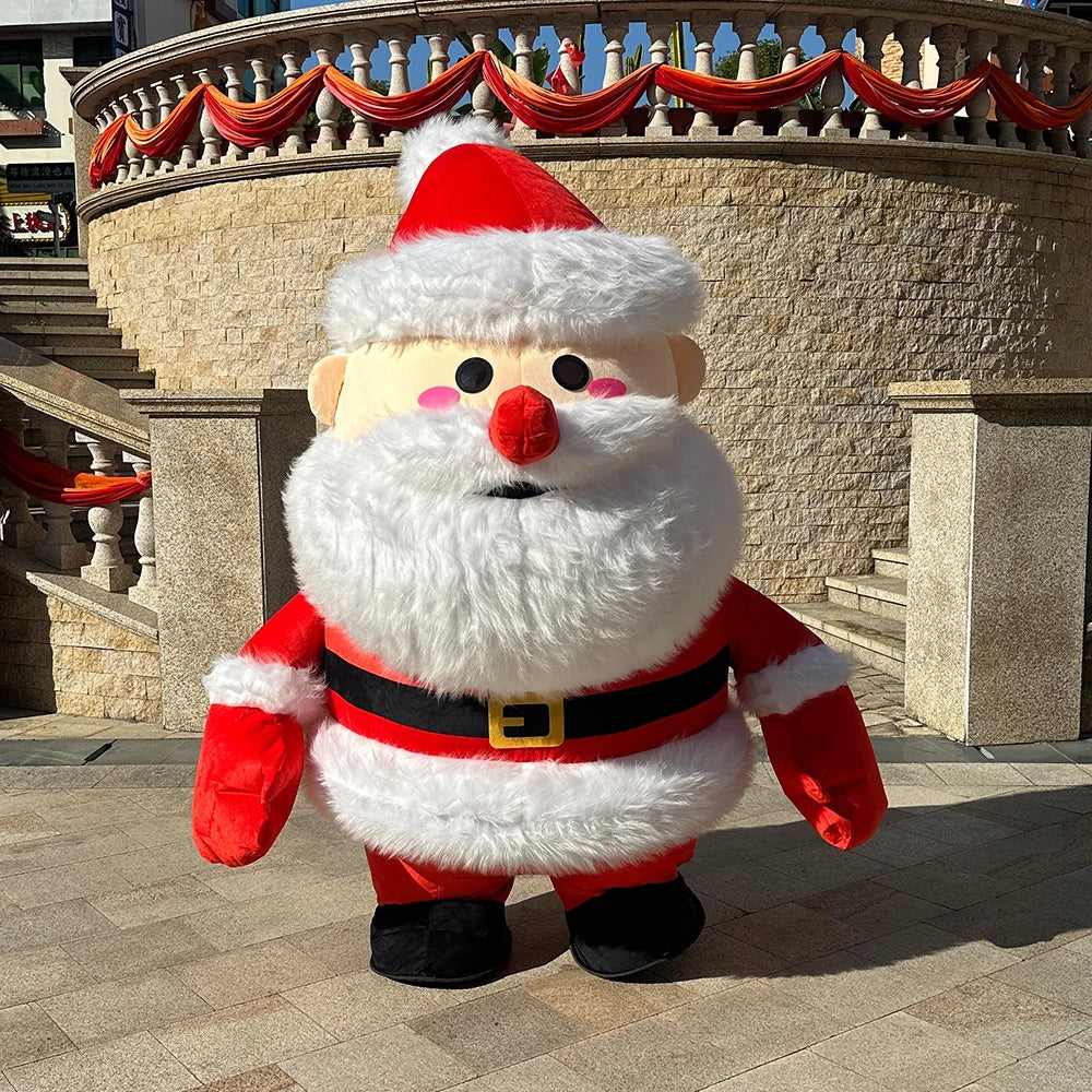 Fantasia Inflável Papai Noel Pelúcia e Raje Inflável Boneco de Neve Adulto