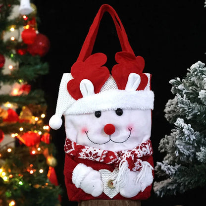 Sacolinha de Natal para Doces Lembrancinha Feltro 3D - 29x22cm, Kit Sacolas Natalinas de Tecido