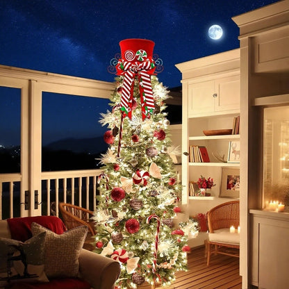Ponteira Decorativa Árvore de Natal, Enfeite de Árvore Natalina Chapéu Vermelho com Bengalas