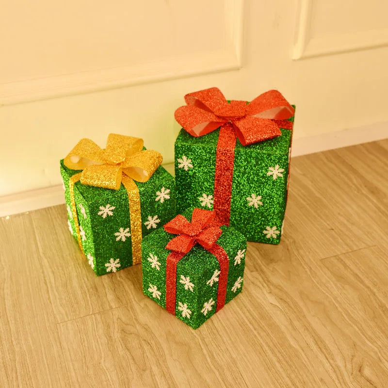 Caixa de presente de PVC de 3 tamanhos para loja de decoração de Natal, floco de neve