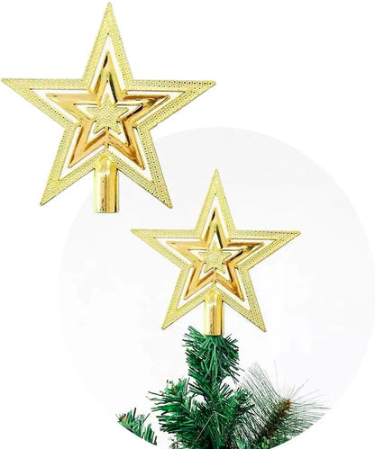 Enfeite Árvore Natal Estrela Ouro Ponteira Estrela Vazada Para Árvore Natal Dourada 19cm