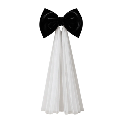Laço de Veludo com Cauda Longa em Tule/Organza, Ornamento para Árvore de Natal e Shopping