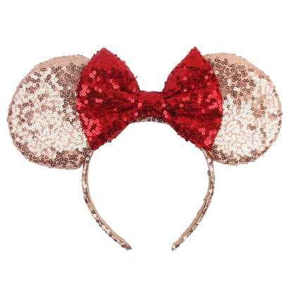 Tiara de orelhas de Disney iluminada de luxo com laço piscante e estampa de bolinhas