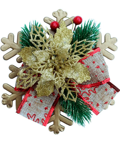 Enfeite Pendente Natalino Laço Arranjo Decoração Natal 15cm Flor Dourado Árvore Natal