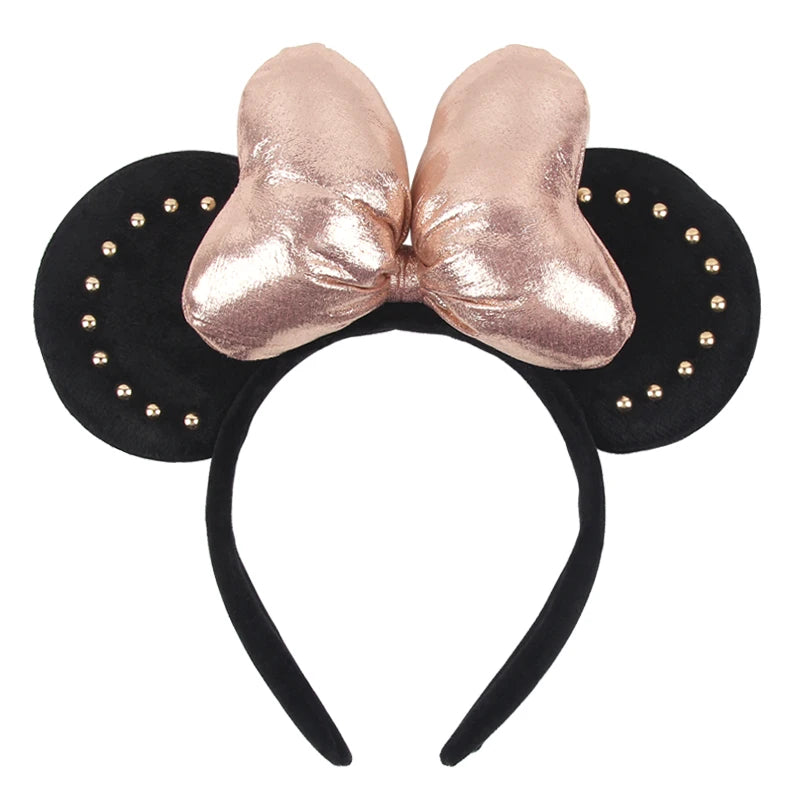 Tiara de orelhas de Disney iluminada de luxo com laço piscante e estampa de bolinhas