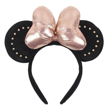 Tiara de orelhas de Disney iluminada de luxo com laço piscante e estampa de bolinhas