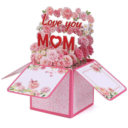 Cartão pop-up feliz Dia das Mães, buquê de flores 3D cartão comemorativo com envelope