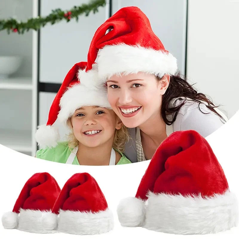 Gorro de Natal Veludo Papai Noel 28x38cm, Touca de Natal Papai Noel Veludo Vermelho e Branco