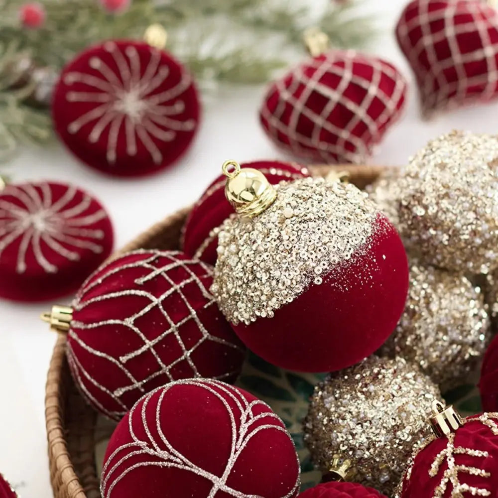 Bola de Natal Vinho vermelho Pingente De Bola De Natal De Veludo, Enfeites De Árvore