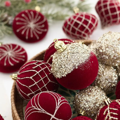 Bola de Natal Vinho vermelho Pingente De Bola De Natal De Veludo, Enfeites De Árvore