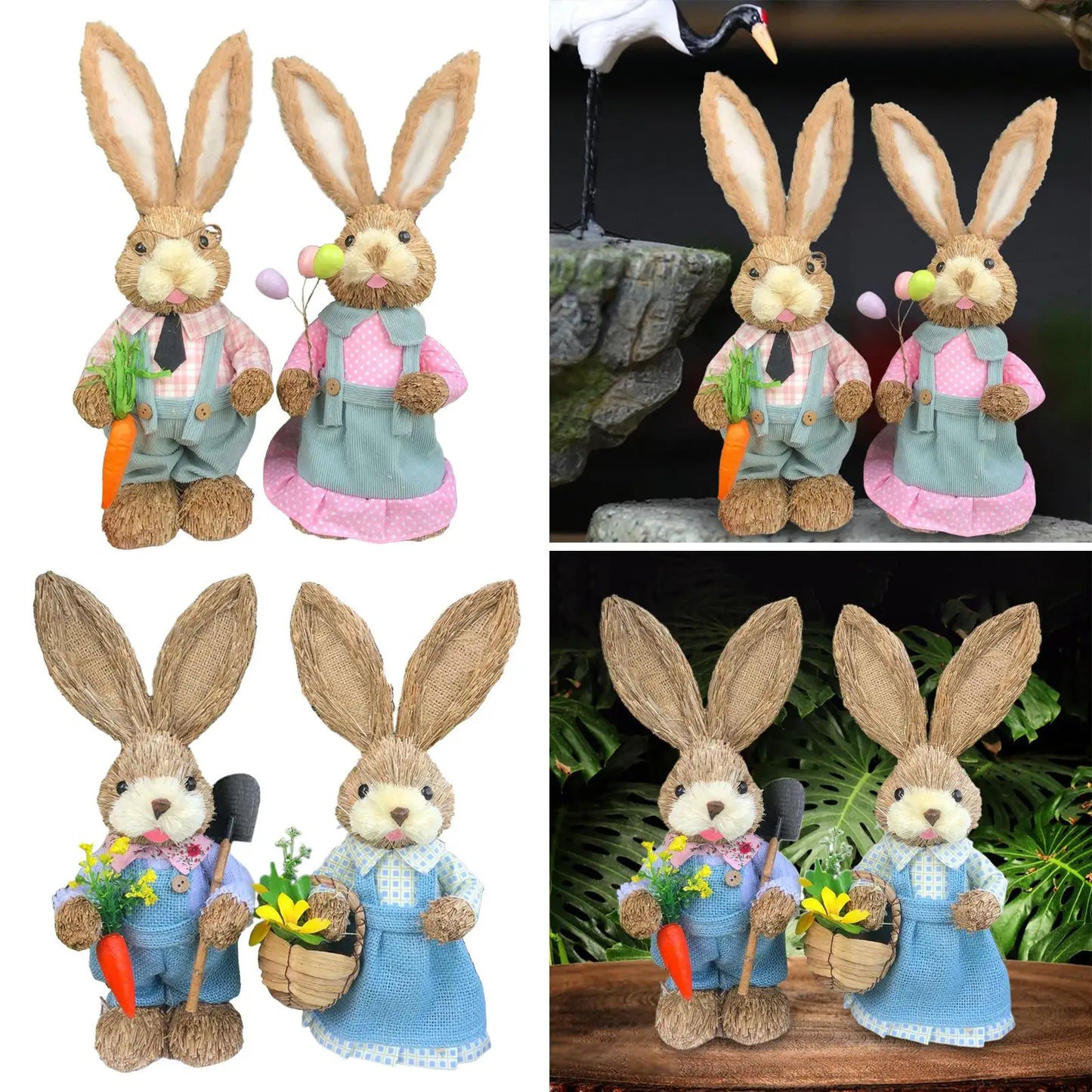 Casal De Coelhos De Páscoa Decoração Enfeite Coelhinhos - 35cm