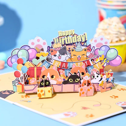 Feliz aniversário 3D gato cartão, Pop Up Card, Melhor presente de aniversário