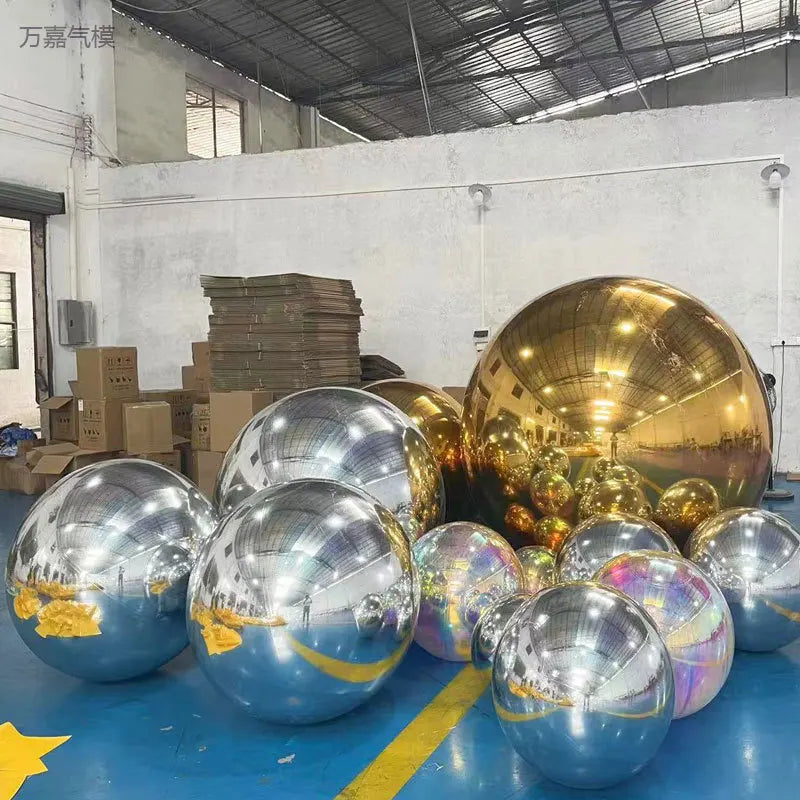 Bola de espelho inflável prateada, grande, brilhante, hermética, gigante, balão pendurar