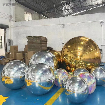 Bola de espelho inflável prateada, grande, brilhante, hermética, gigante, balão pendurar