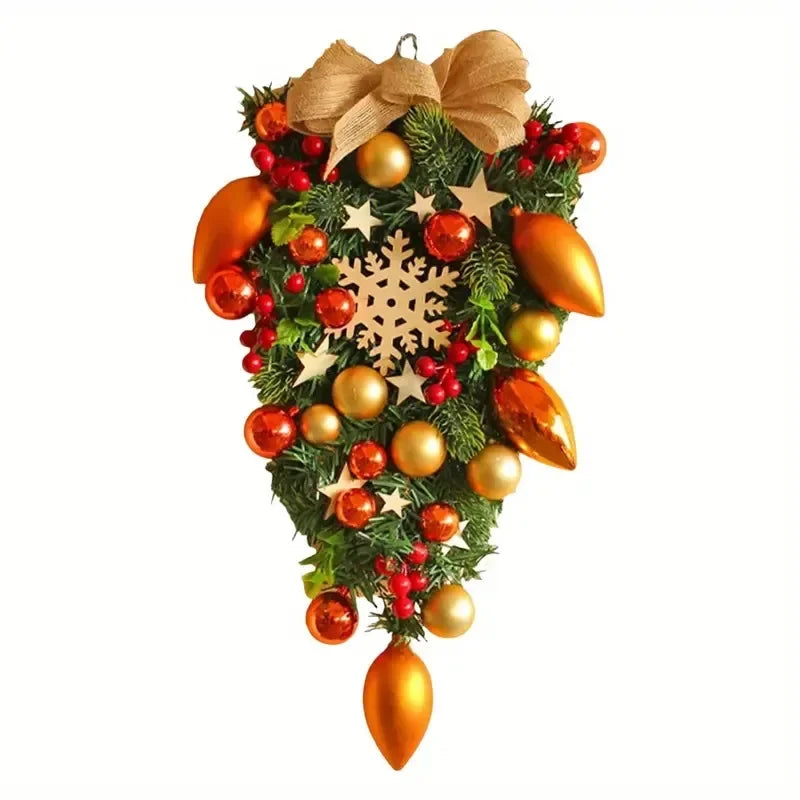 Guirlanda de porta de guirlanda artificial e porta de cabeça para baixo, árvore artificial