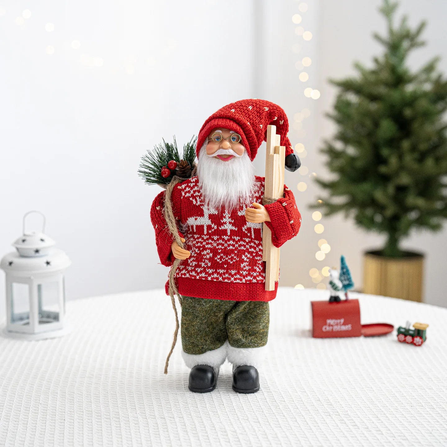 Boneco Papai Noel Lanterna Vermelho decoração de mesa de papai Noel de 30CM*11.81