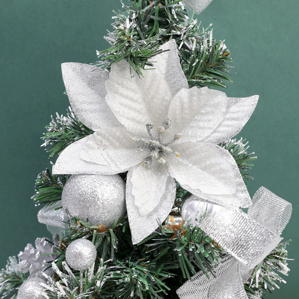 Flores Natal Glitter Artificial 10/100 peças de Enfeite de Árvore de Natal de Poinsétia Glitter