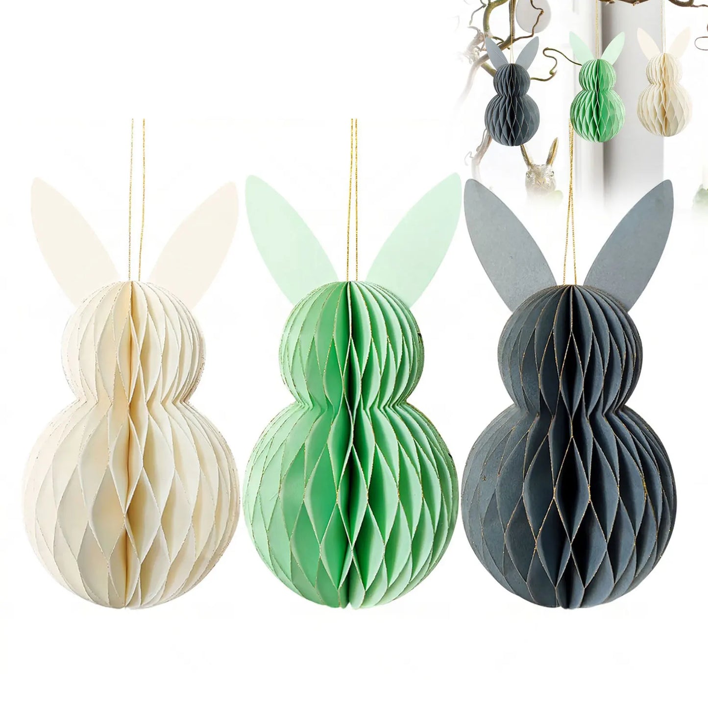 Coelho da Páscoa de Papel Conjunto de 3 peças de bolas de favo de mel para decoração