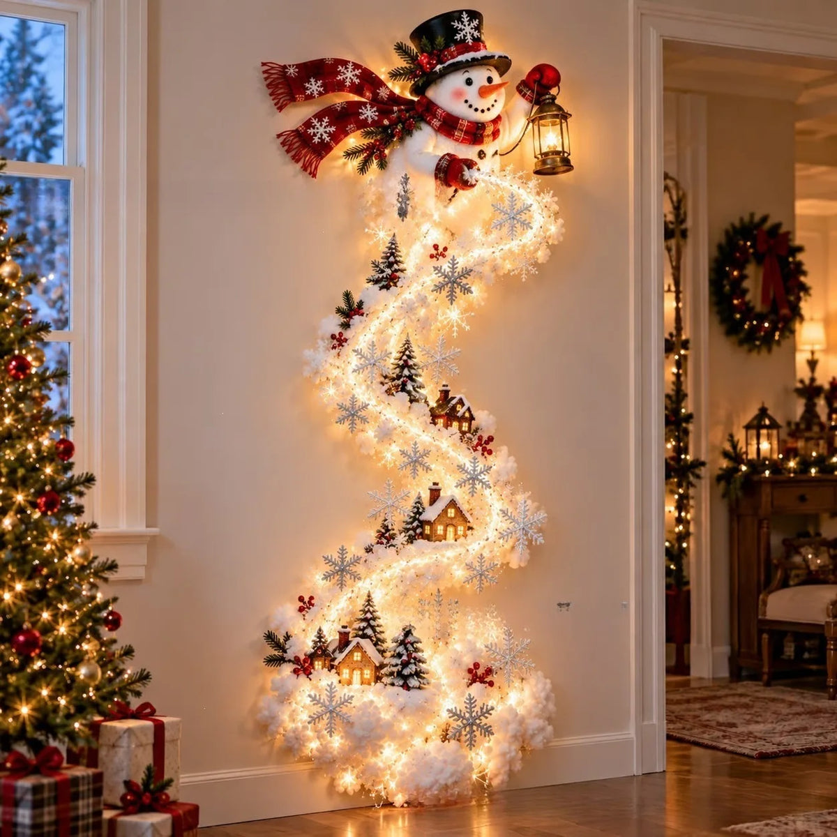 Luminária de Parede Caminho Mágico de Natal, Decoração de Parede com Cena Natalina em LED 3D Brilhante