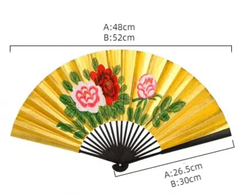 Leque Grande De Bambu Oriental 30cm Aberto e Leque Grande De Bambu