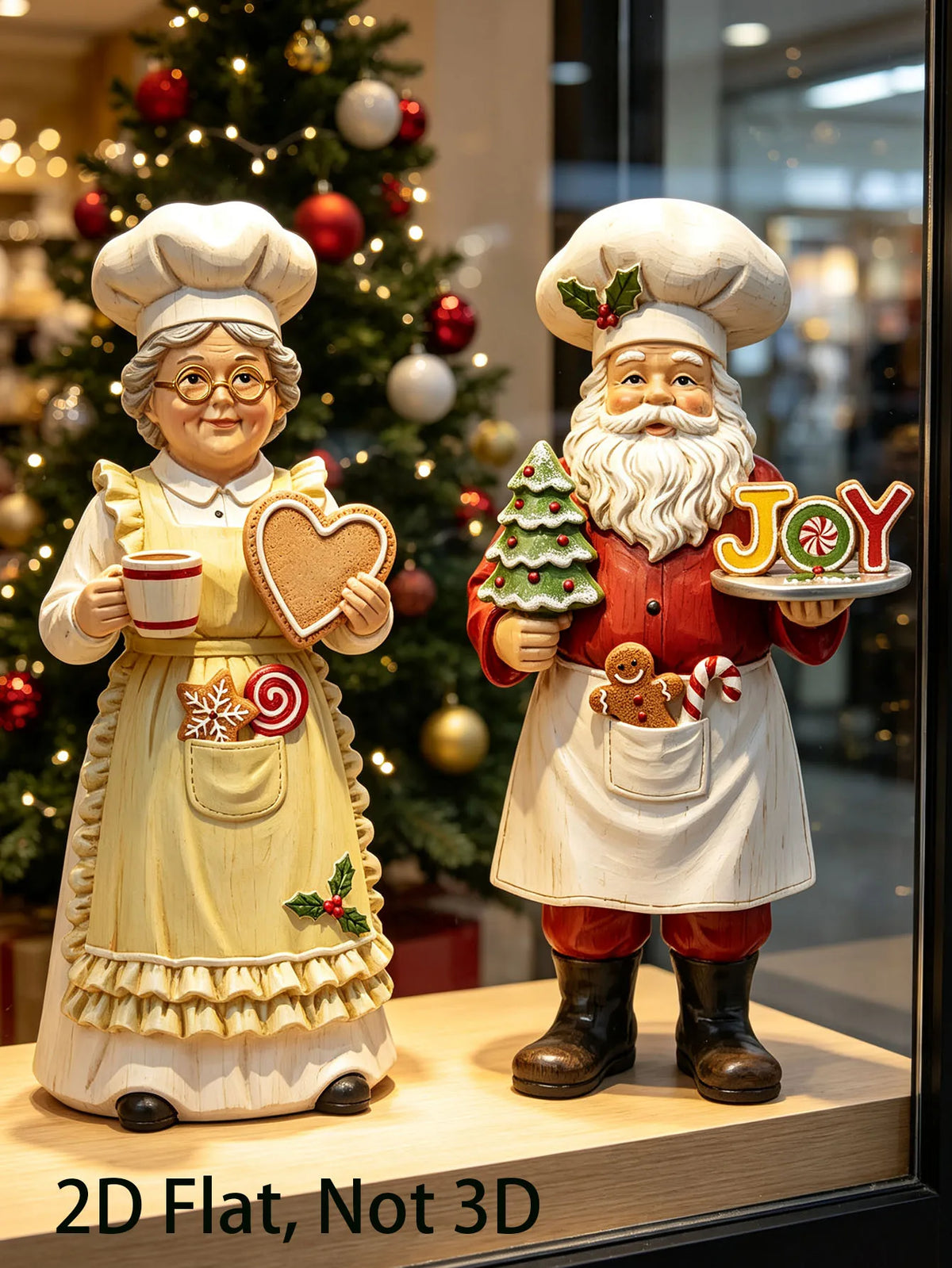 Chef Papai Noel Decorativo e Enfeite de Natal Casal Papai Noel e Mamãe Noel Cozinheiros Resina 13cm