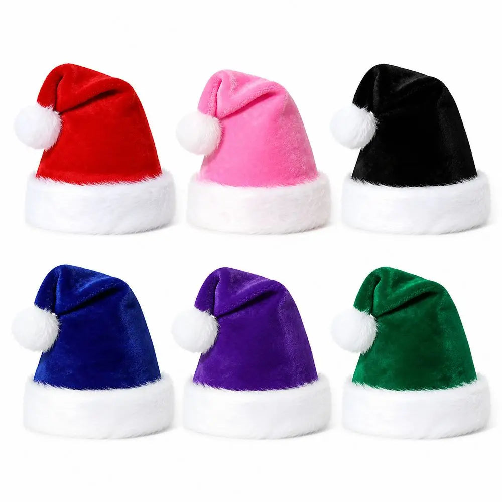 Gorro de Papai Noel de Veludo Multicolorido, Touca Natalina de Pelúcia Colorida