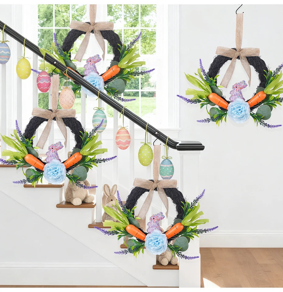 Guirlanda grande de coelho da páscoa decoração de janela guirlanda em forma de coelho