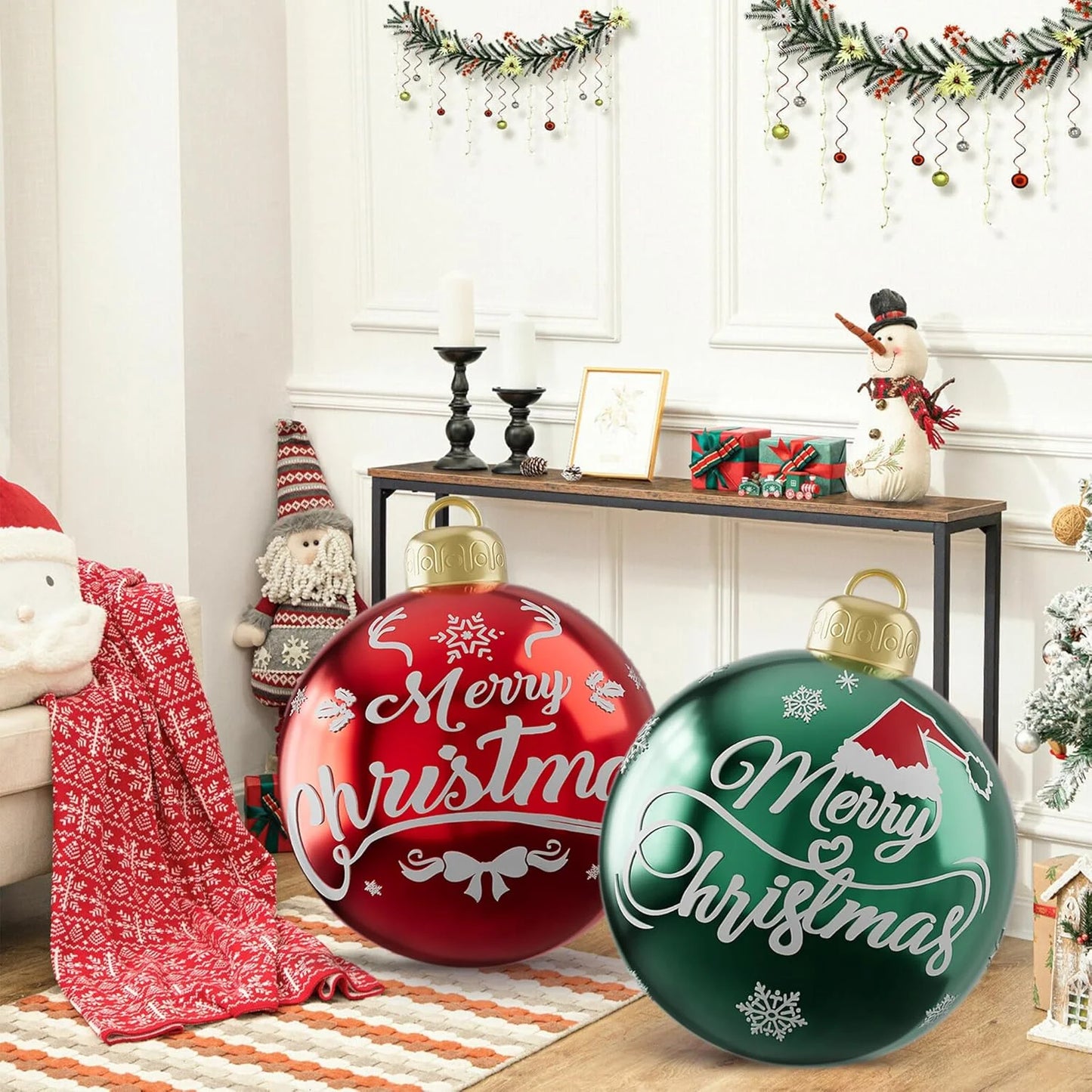 Bola de espelho natal 2 bolas de Natal infláveis 60 cm (24 polegadas), bolas Natal infláveis