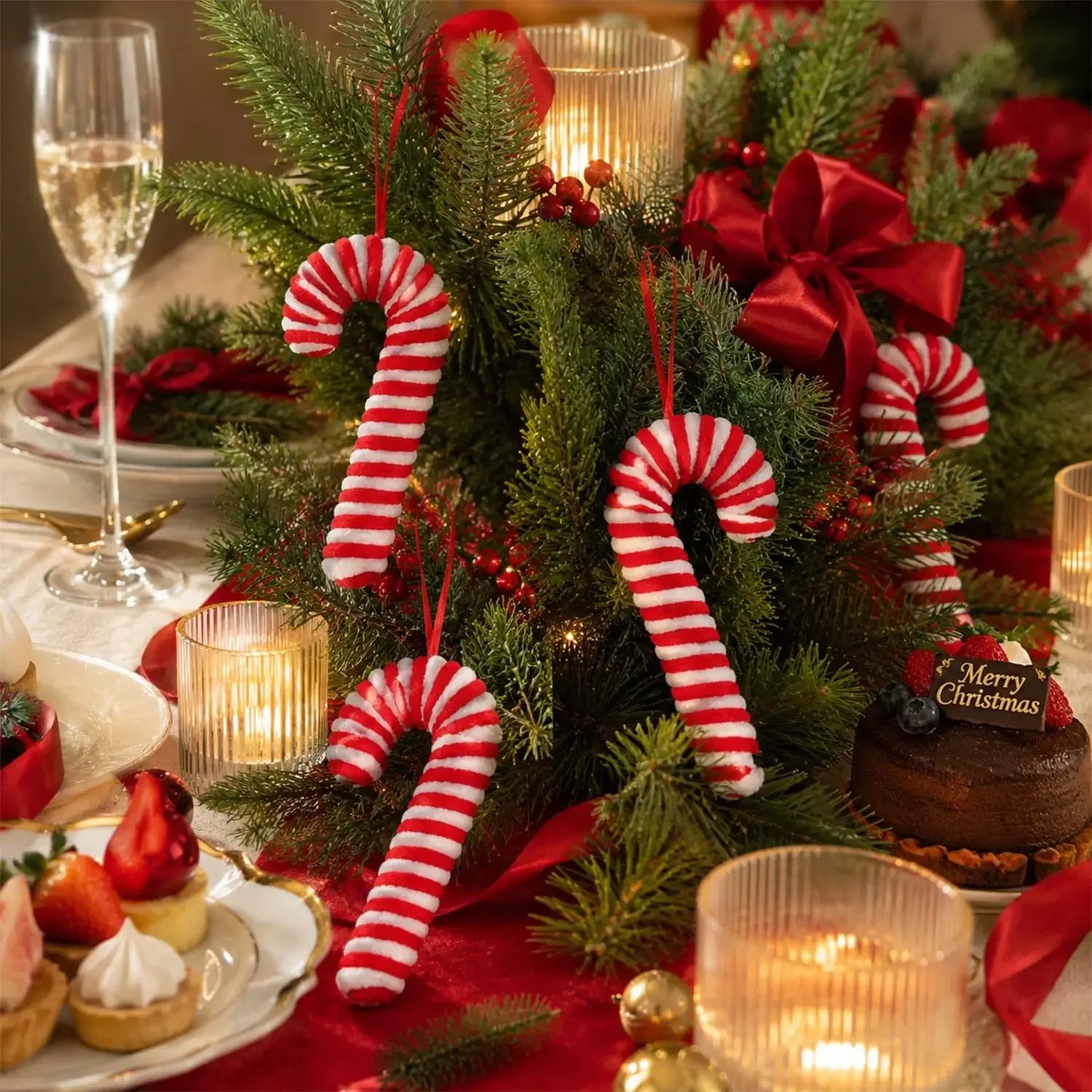 Enfeites de Natal em Forma de Bastão de Açúcar Vermelho 10 peças Sortidas 18cm Grande