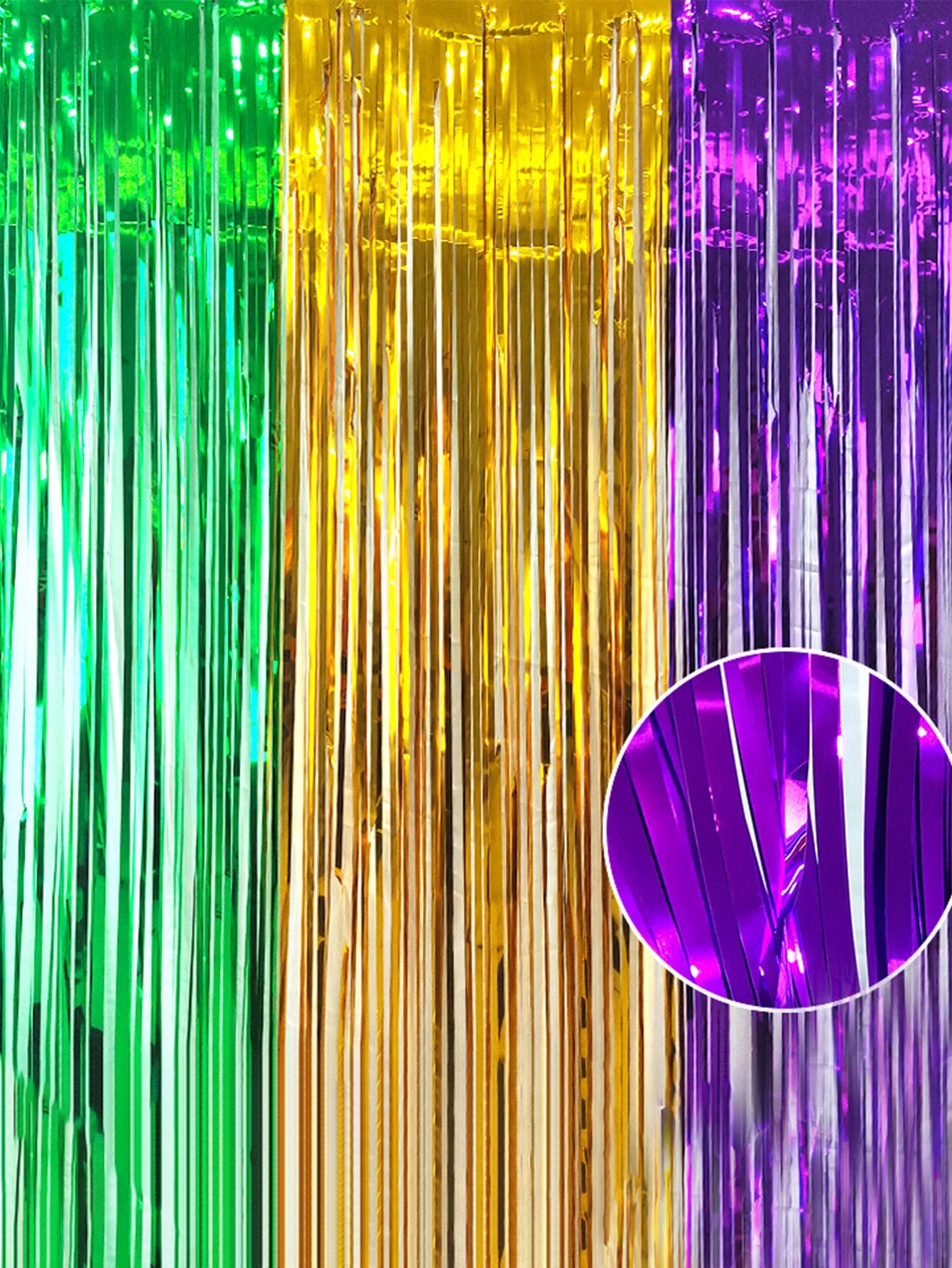 Cortina para eventos carnavalescos Pacote com 1 cortinas com franjas douradas verdes roxa