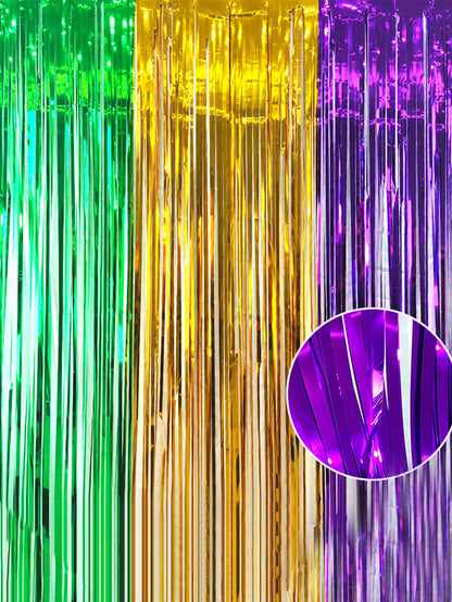 Cortina para eventos carnavalescos Pacote com 1 cortinas com franjas douradas verdes roxa