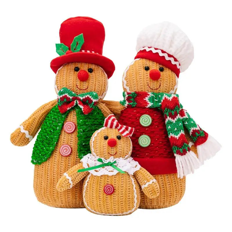 Trio Decoração Bonecos Natal gengibre Noel Boneco De Neve 30cm