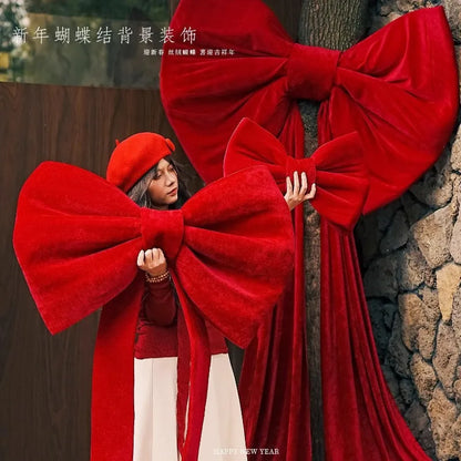 Laço decorativo grande, laço gigante de veludo vermelho, cenário casamento, decoração