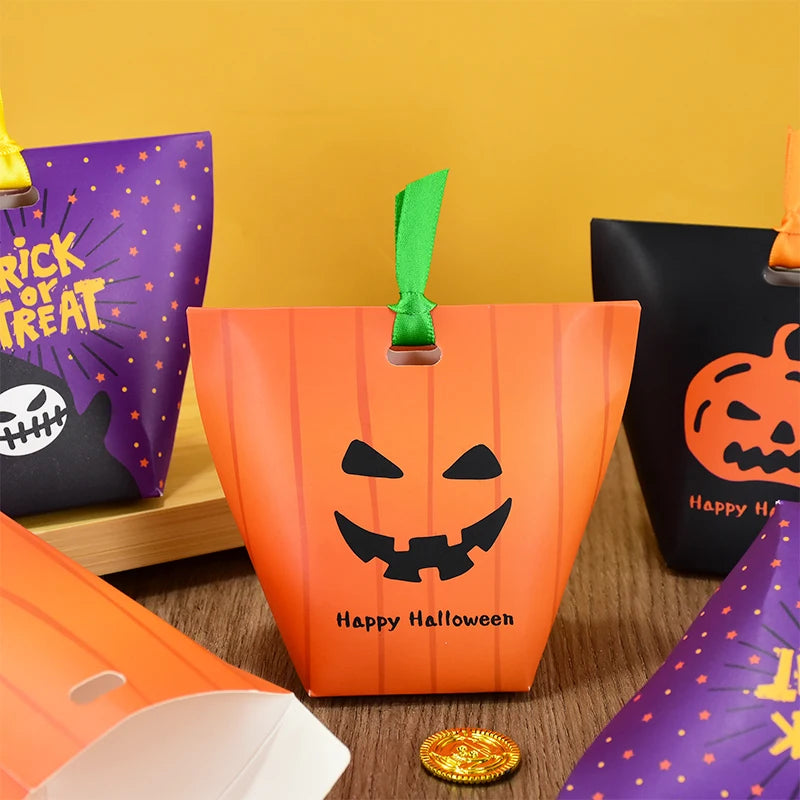 Bolsa de abóbora de Halloween, 10 peças, bolsa de doces, bolsa de doces divertida laranja
