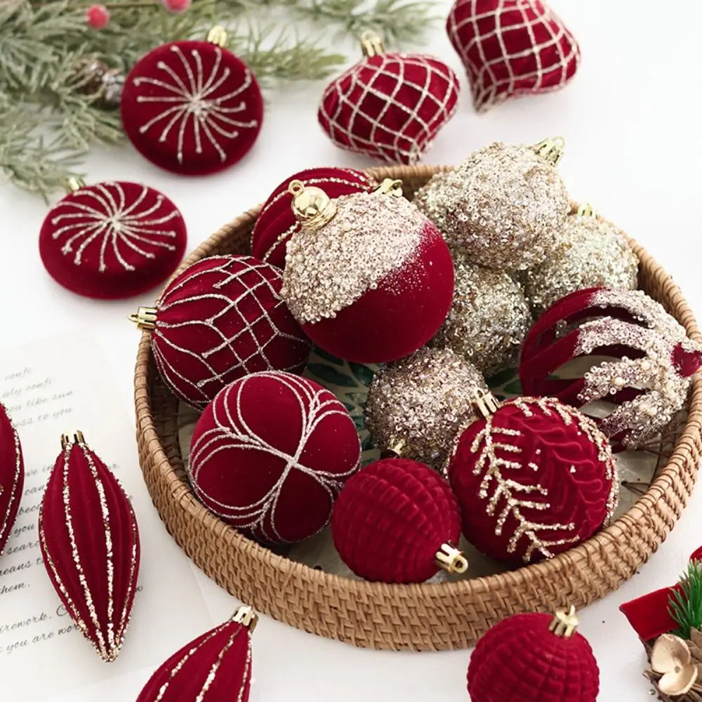 Bola de Natal Vinho vermelho Pingente De Bola De Natal De Veludo, Enfeites De Árvore