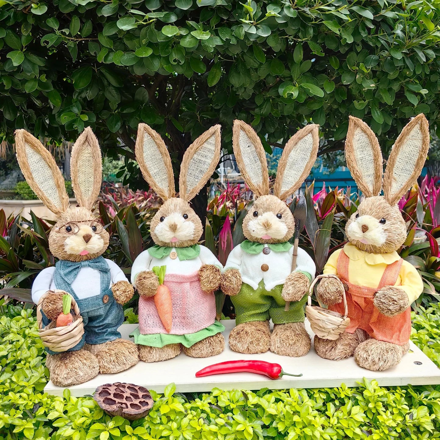 2 peças de decoração de coelhinho da Páscoa, enfeites de coelhinho rústico espuma