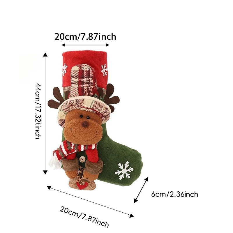 Kit 1 Meias de Natal 3D / Botas Decorativas com Papai Noel, Boneco de Neve e Rena